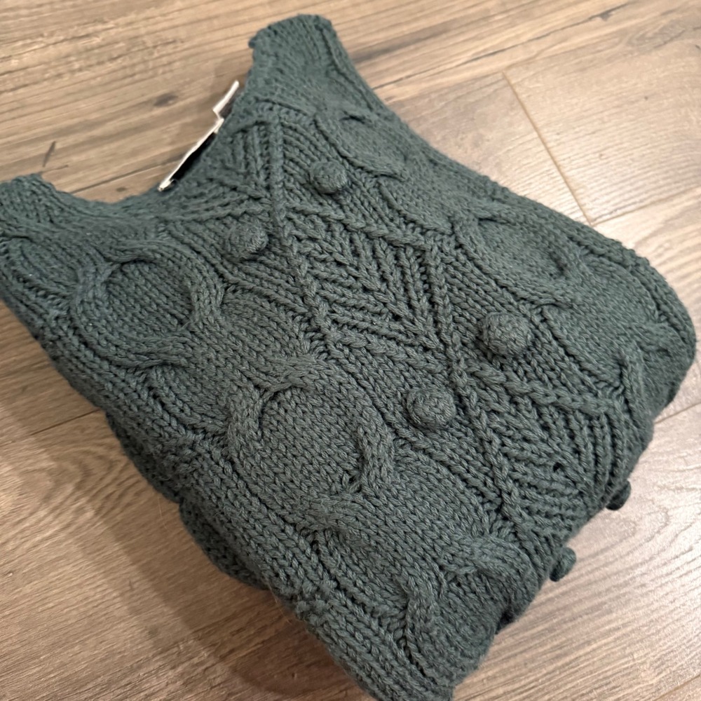 Weathervane Hand Knitted Wool Blend Cable Knit Bobble Sweater Green Medium VTG‎